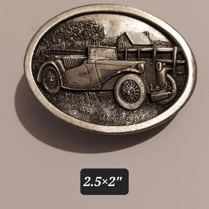 Vintage 1984 Bergamot Brass Works Car Scene Belt Buckle U-143 Made In USA Silver